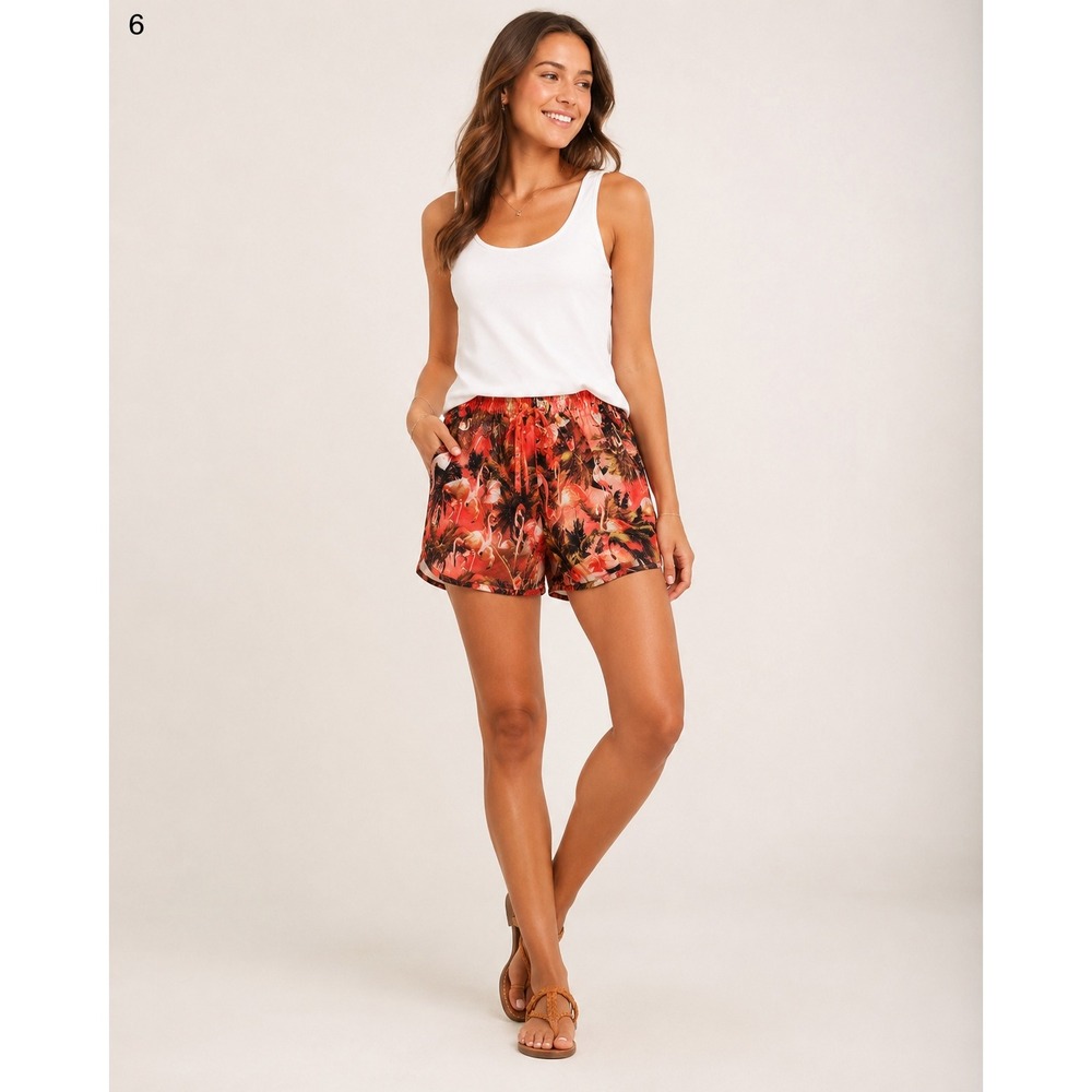 Millau LF Shorts Womens M Coral Flamingo Print Elastic Waist NWT Resort